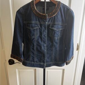 Vintage 90s Blue Denim Jacket with Beaded Trim